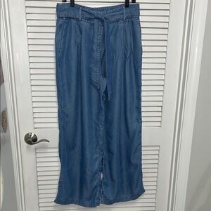 Ann Taylor Wide Leg Flowy Chambray Pants with Detachable Belt